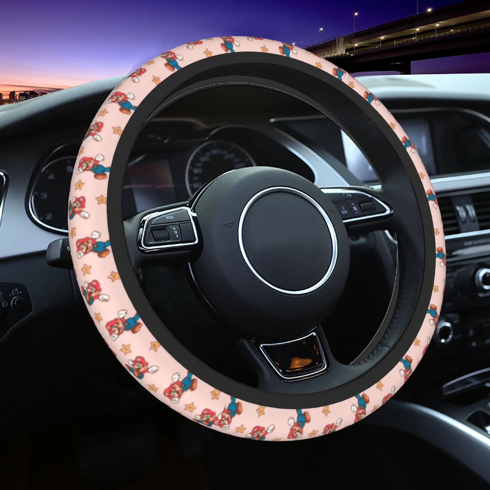 Coprivolante per Auto con Motivo Cartone Animato Marios Game, 38cm, Protezione Elastica per Volante, Accessori Auto