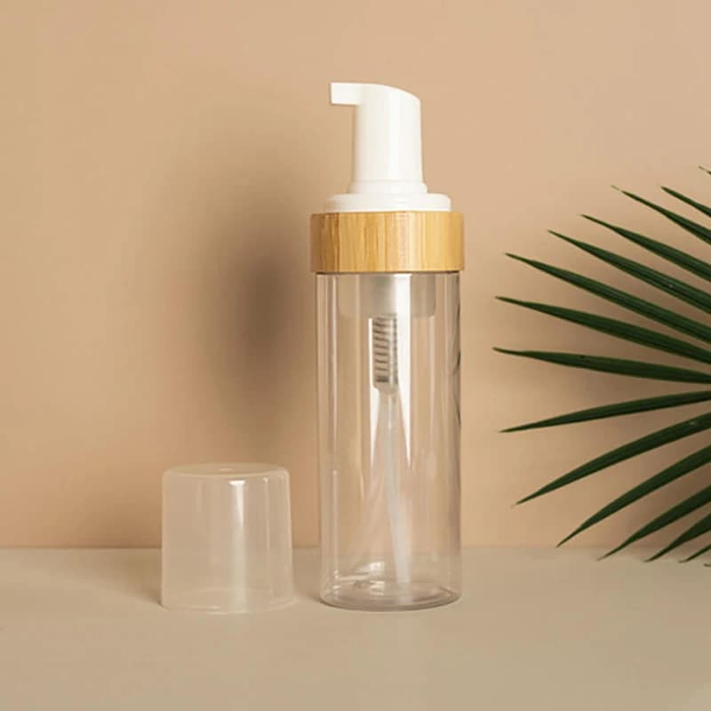 Contenitore cosmetico per dispenser di sapone per shampoo disinfettante per le mani riutilizzabile con pompa in schiuma di bambù da viaggio da 150 ml