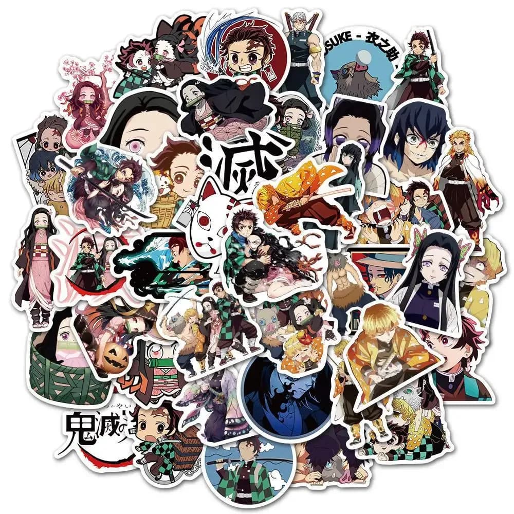 50 adesivi Demon Slayer: Kimetsu no Yaiba per bagagli, skateboard e notebook, perfetti per l'arredamento fai-da-te