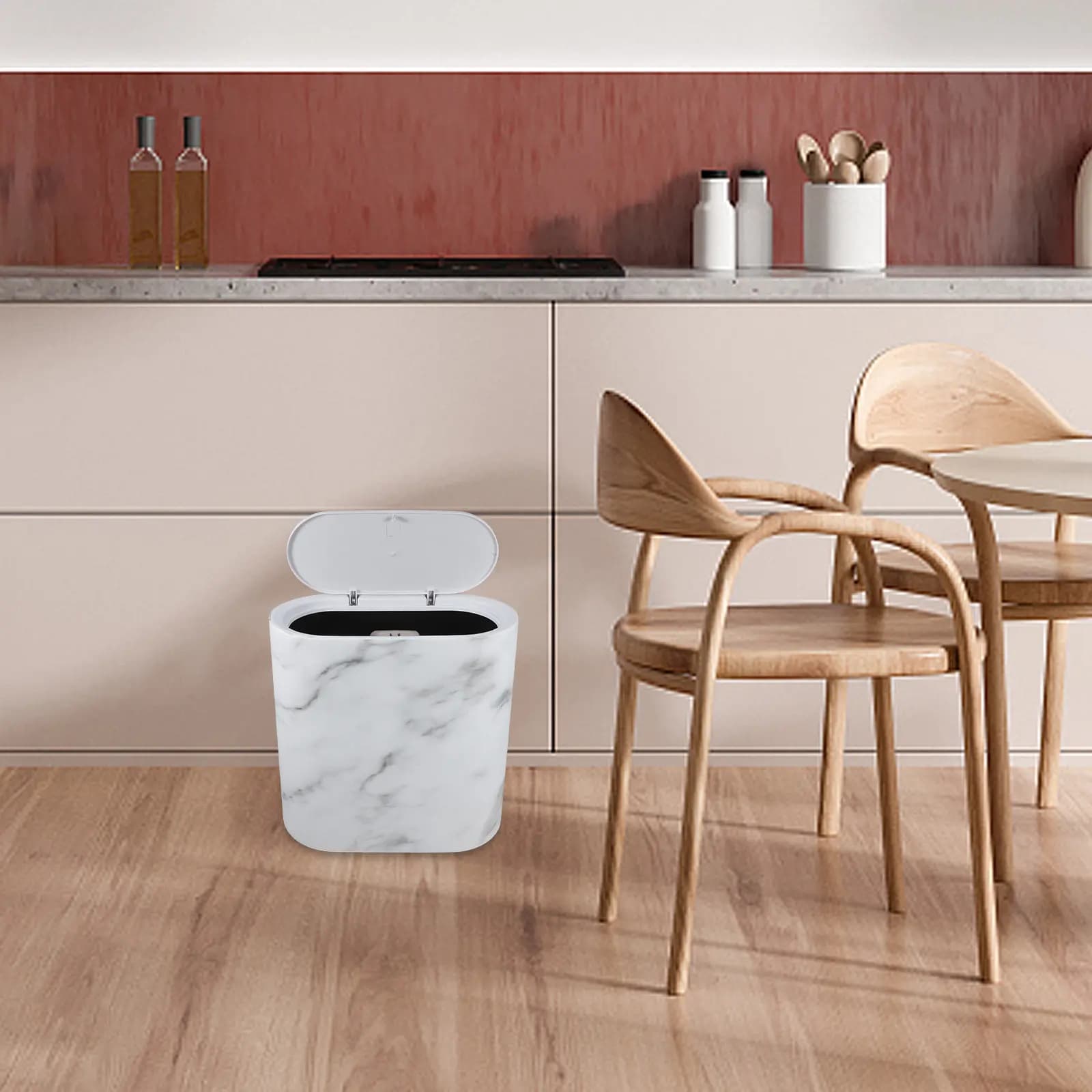Cestino per Rifiuti Sottile in Plastica Effetto Marmo per Bagno, Cucina, Camera da Letto, Ufficio - Bidone della Spazzatura Salvaspazio per Riciclo