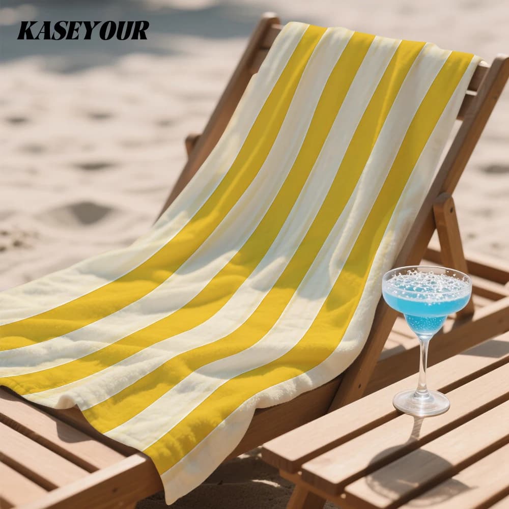 Lemon Cream Stripes Oversized Microfiber Beach Towel Sand Proof Quick Dry, Absorbent for Swimming Pool Travel Camping
