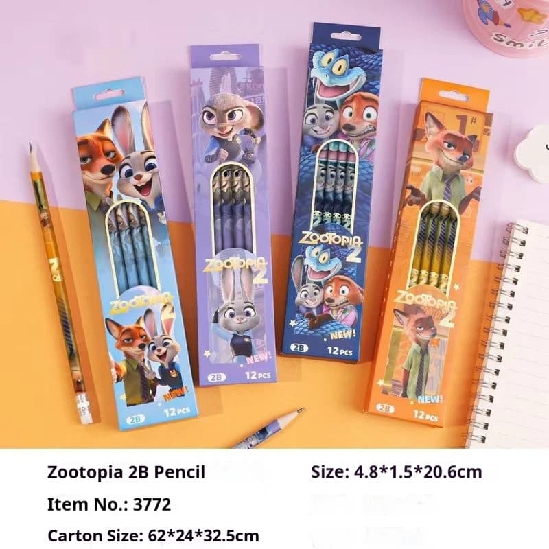 2026 12pcs/Box Zootopia Pencil Set Cartoon New 2b Non Toxic Pencil Student Back-To-School Study Supplies Gifts