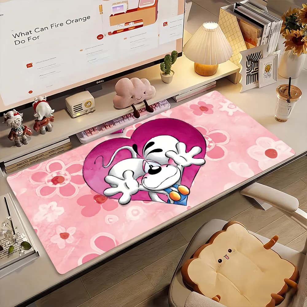 Tappetino per mouse da gaming, grande tappetino da scrivania, antiscivolo, bordi cuciti, mouse rosa con stampa a cuore, tappetino per tastiera per giocatori, casa e ufficio