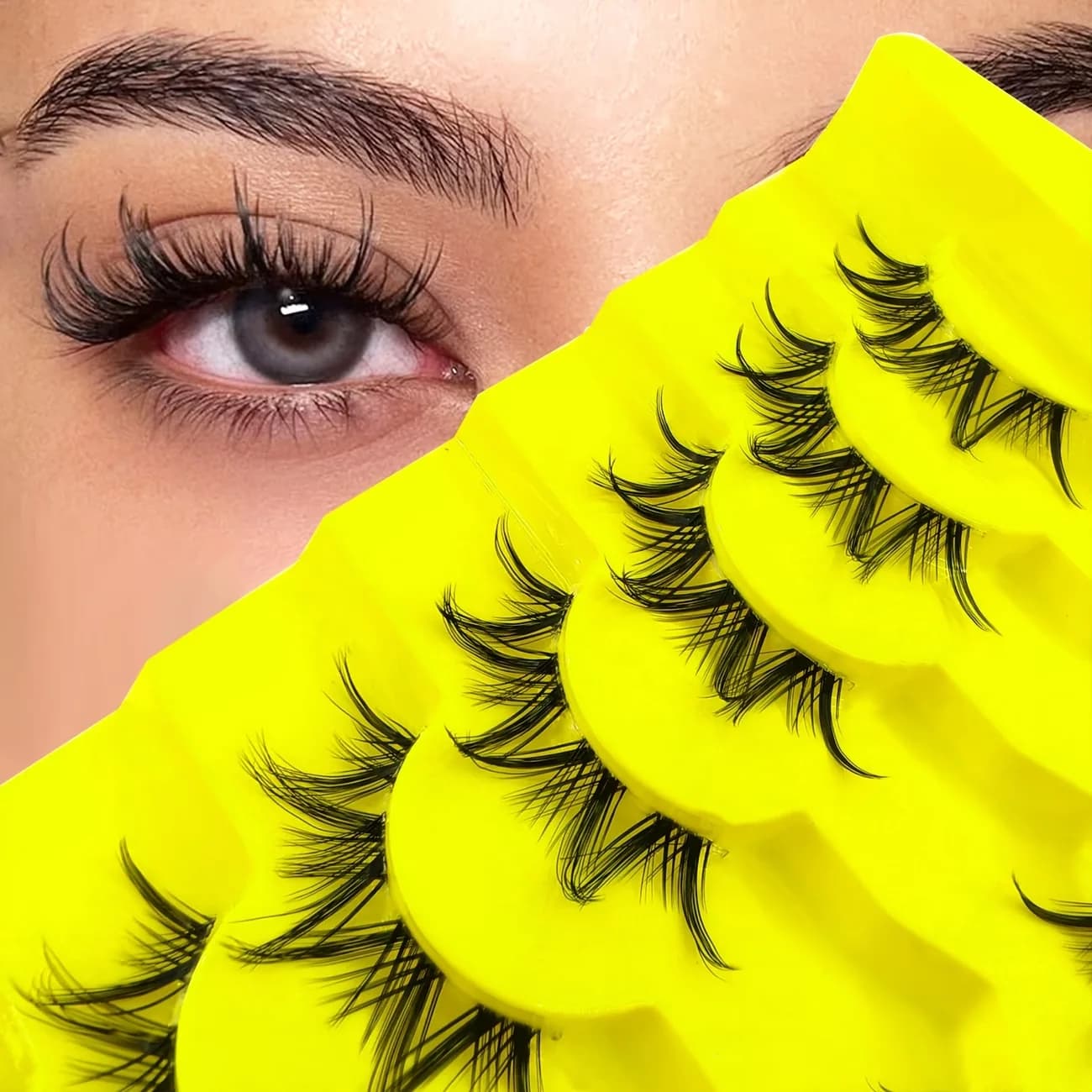7 Paia di Ciglia Finte Effetto Visone Naturale con Stelo Trasparente e Design a Fili Incrociati