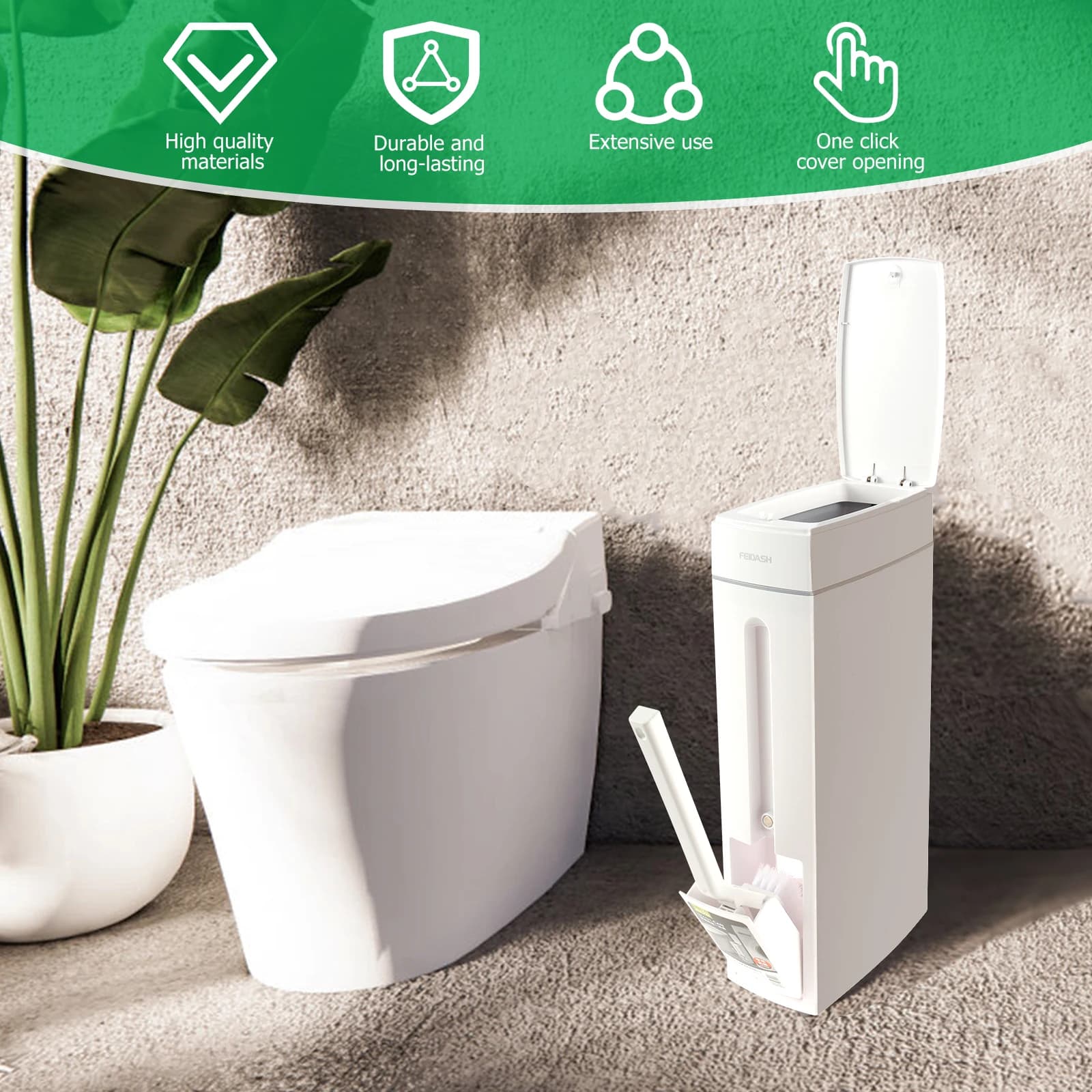 Bidone della spazzatura sottile per bagno, secchio della spazzatura da cucina, cestino per rifiuti con coperchio e spazzola per spazi stretti, strumenti per la pulizia della toilette, accessori