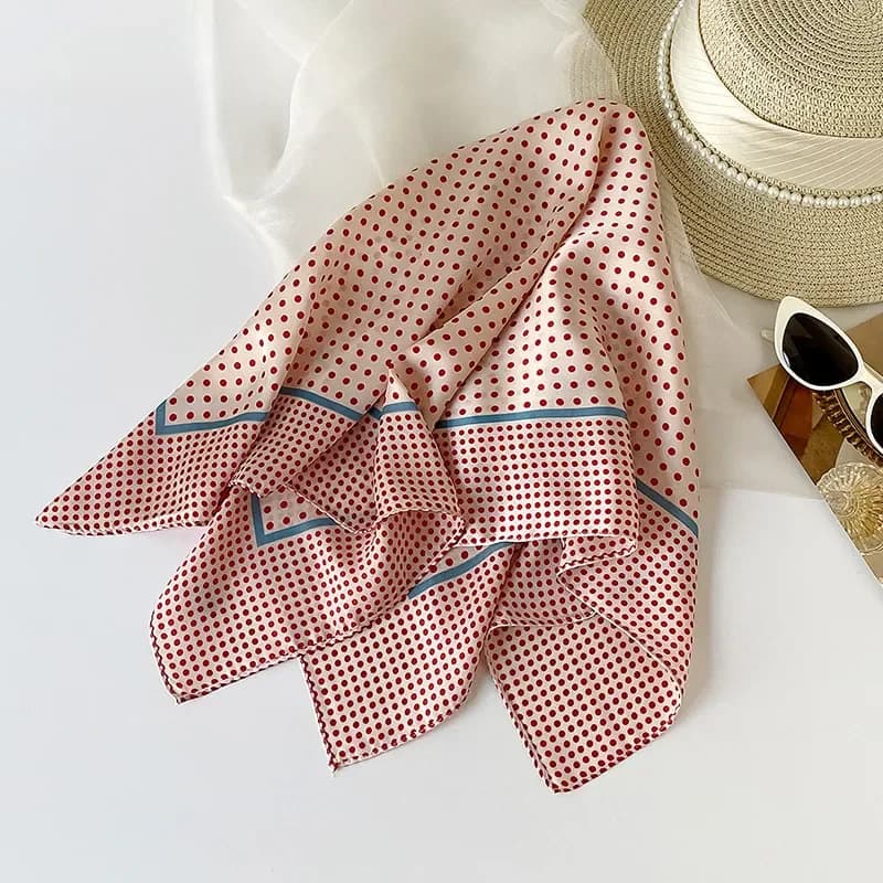 2026 French retro polka dot silk square scarf femininity versatile imitation silk small 70 cm headscarf Korean style