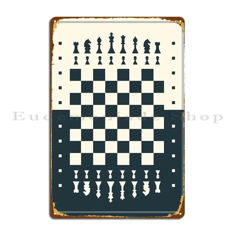 Targa in Metallo a Tema Scacchiera Moderna, Design Divertente in Ferro, Poster in Latta per Soggiorno o Stanza da Gioco