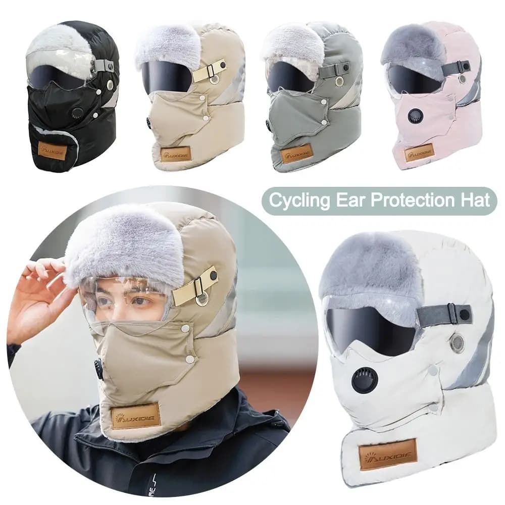 Cappello bomber alla moda antivento Mantieni caldo il cappello russo colbacco con occhiali Berretto da sci invernale ispessito per gli sport all'aria aperta