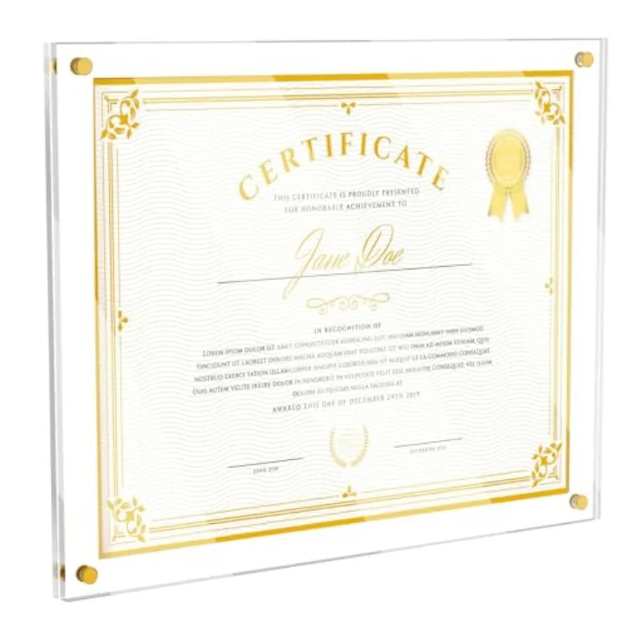Confezione da 4 Cornici in Acrilico per Parete, Cornici Trasparenti per Diplomi, Cornice Senza Foratura per Foto e Certificati D