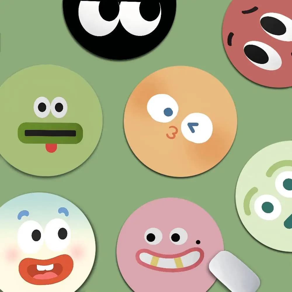 Tappetino per Mouse Rotondo con Emoji Divertenti, Antiscivolo in Gomma per Ufficio, Gaming, Casa o Ufficio, Adorabile Set di Tappetini da Scrivania