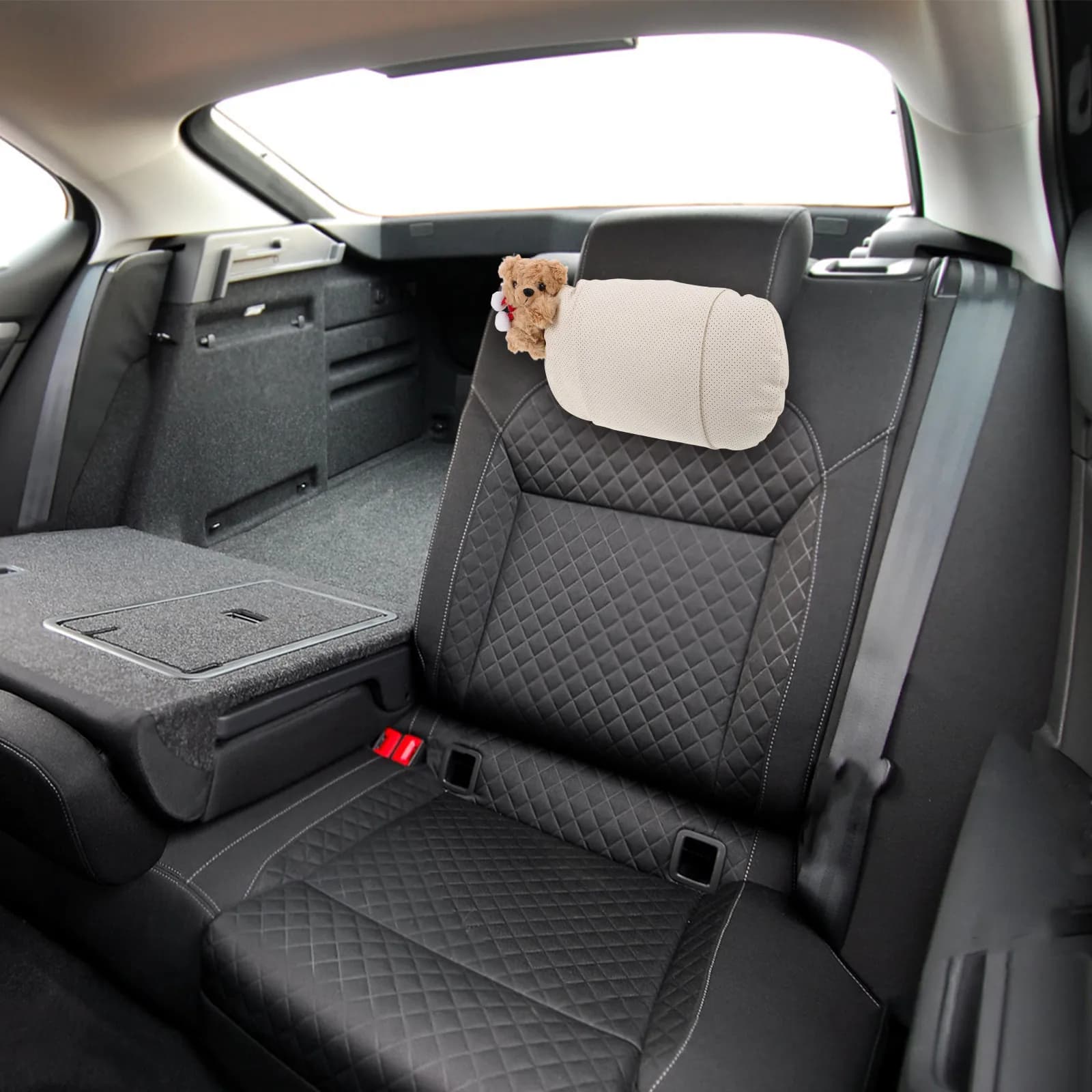 Cuscino Poggiatesta Auto Ergonomico Bianco per Collo, Supporto per la Testa per Viaggi, Guida, Sedia da Ufficio, Design Orso, per Lunghi Viaggi su Strada