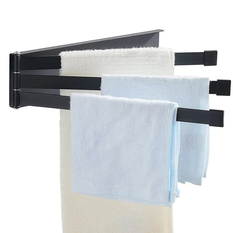 Portasciugamani girevole nero opaco da 1 pezzo, portasciugamani da bagno multiuso montato a parete per decorazioni da cucina e da bagno