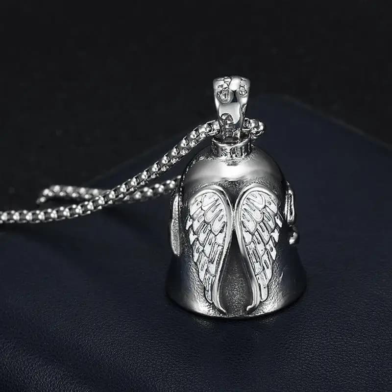 Campanello portatile da moto con ali d'angelo, ciondolo a campanello, collana da moto per uomo, amuleto da moto, accessori, gioielli