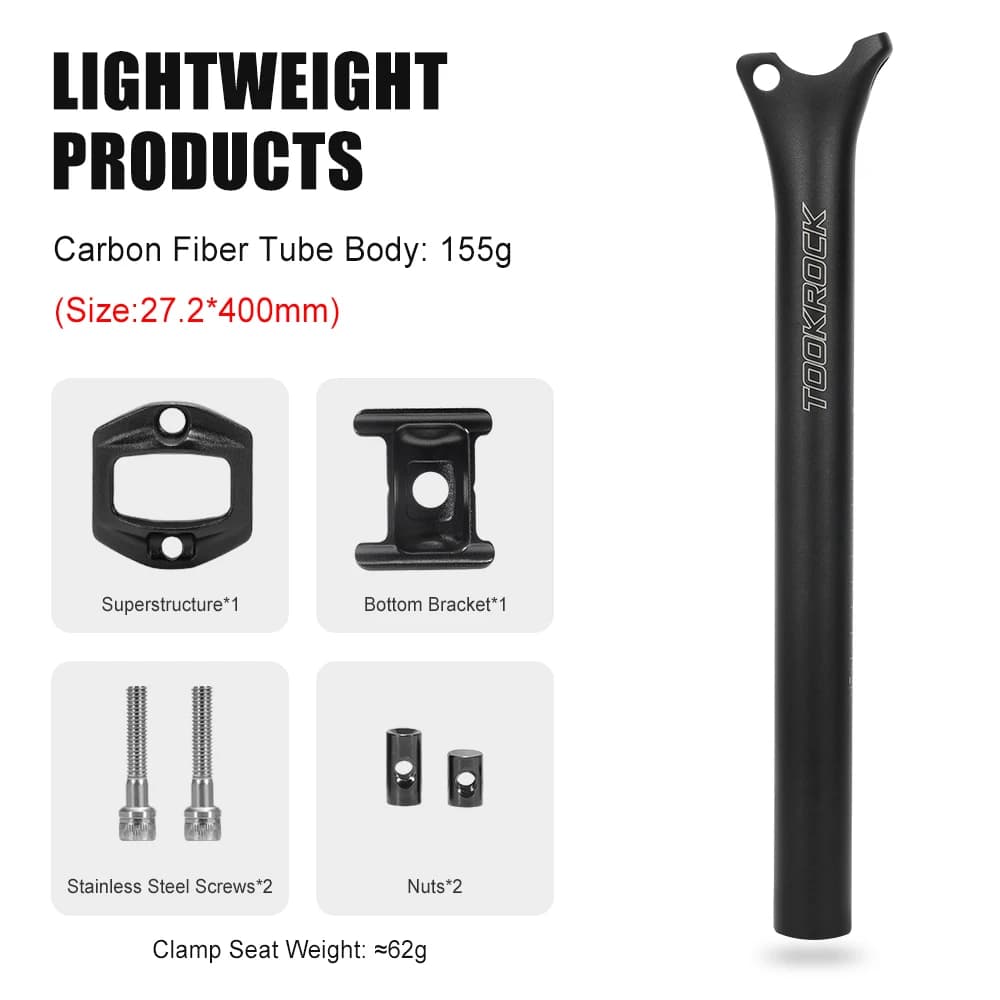TOSEEK Carbon Seatpost 27.2 31.6mm Length 400mm Matte Black MTB Road Bike Seat Post Seat Tube Bicycle Parts MTB Carbon Canoe