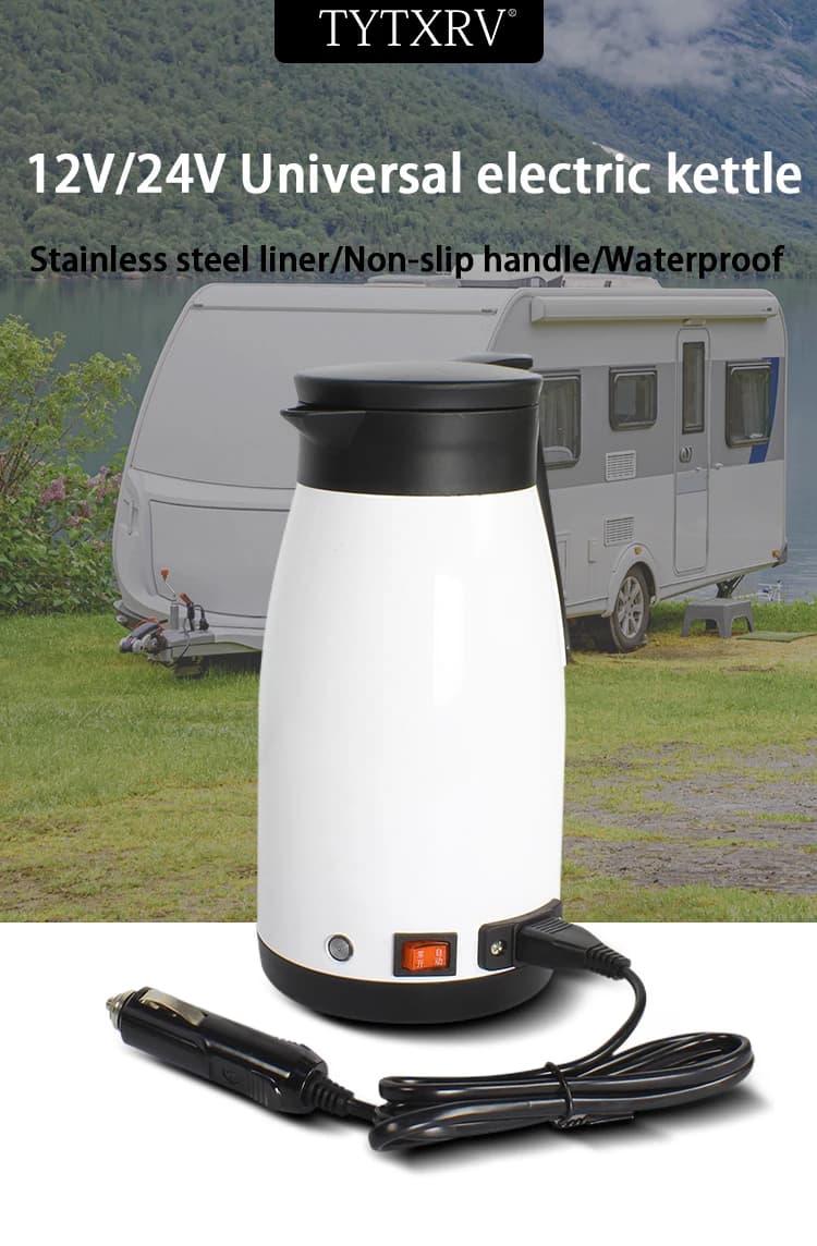 TYTXRV 12/24V 680ML Car Trucks RV Stainless Steel Auto Kettle Electric Water Heater Hot Tea and Coffee Making