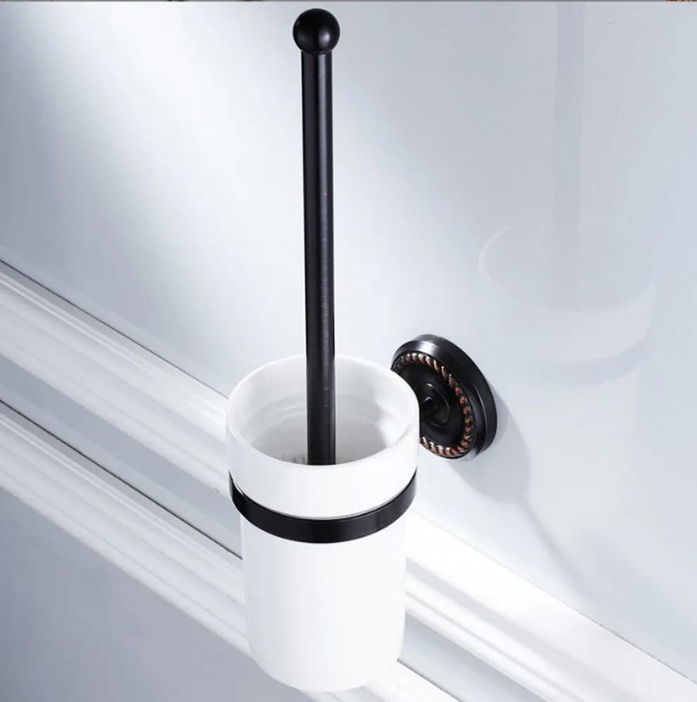 Set scopino e supporto per WC a parete in ottone nero Accessorio per bagno con tazza in ceramica bianca aba219