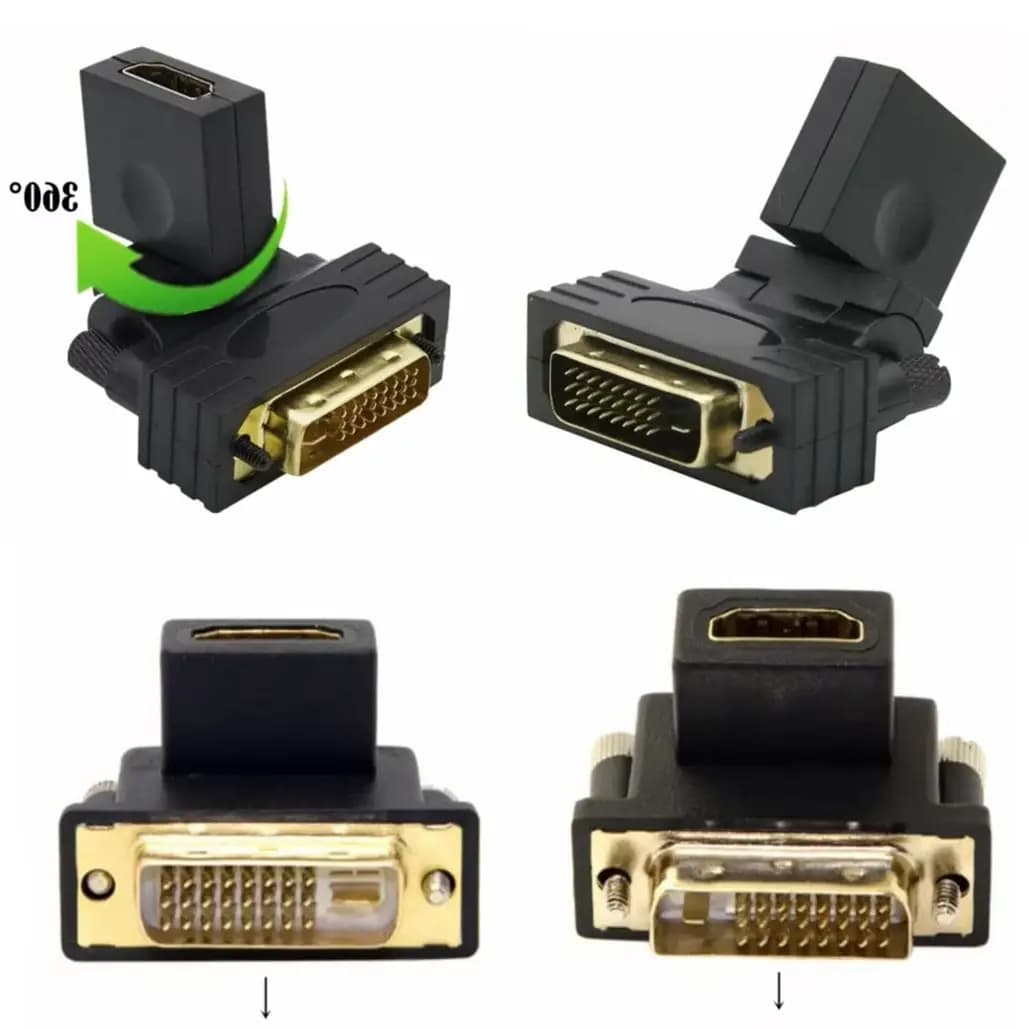 Male-female Aappter Converter compatible with DVI to HDMI HD 1080P for DVI-D LCD HDTV PC Splitter connector with 90 degrees rotation