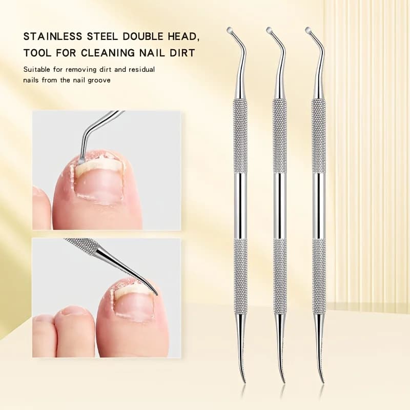 Set di 3 detergenti per unghie in acciaio inossidabile, kit per la rimozione delle cuticole in acciaio inossidabile, tagliaunghie e strumenti per pedicure, cucchiaio per unghie curvo