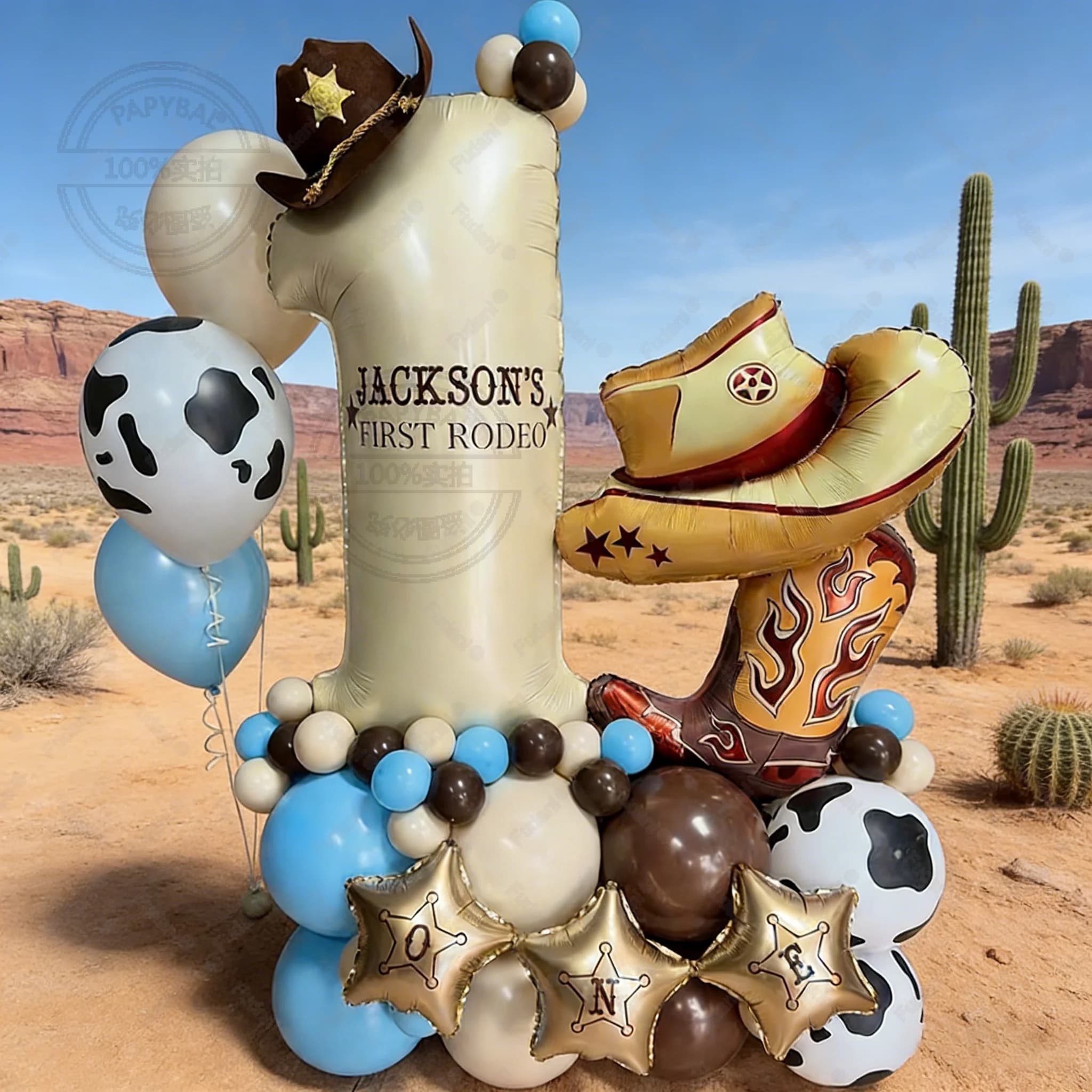 Set di 51 Palloncini a Tema Cowboy: Cappello e Stivali, Numeri 1-9 Bianco Crema, Decorazioni per Feste a Tema Western