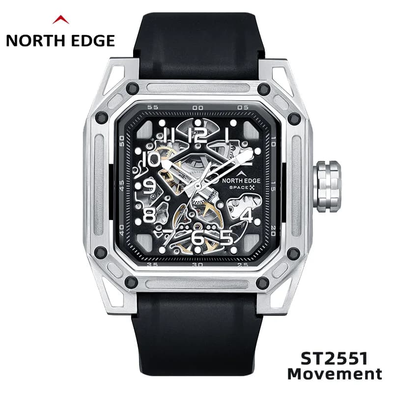 Orologi meccanici da uomo NORTH EDGE orologio automatico scheletro in acciaio inossidabile per uomo impermeabile 100M movimento del gabbiano Space X
