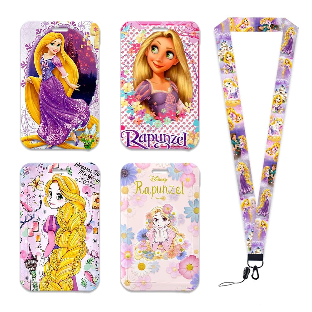 Disney Rapunzel Princess Card Holder Lanyard Keychain Girls Bus Card Case Visit Door Identity Badge Holders Kids Neck Straps