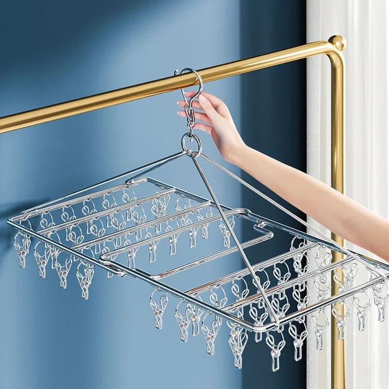 4mm fold stainless steel anti-wind spring coat hangers clothes racks sock towel bra hangers clothes hook Airer Dryer