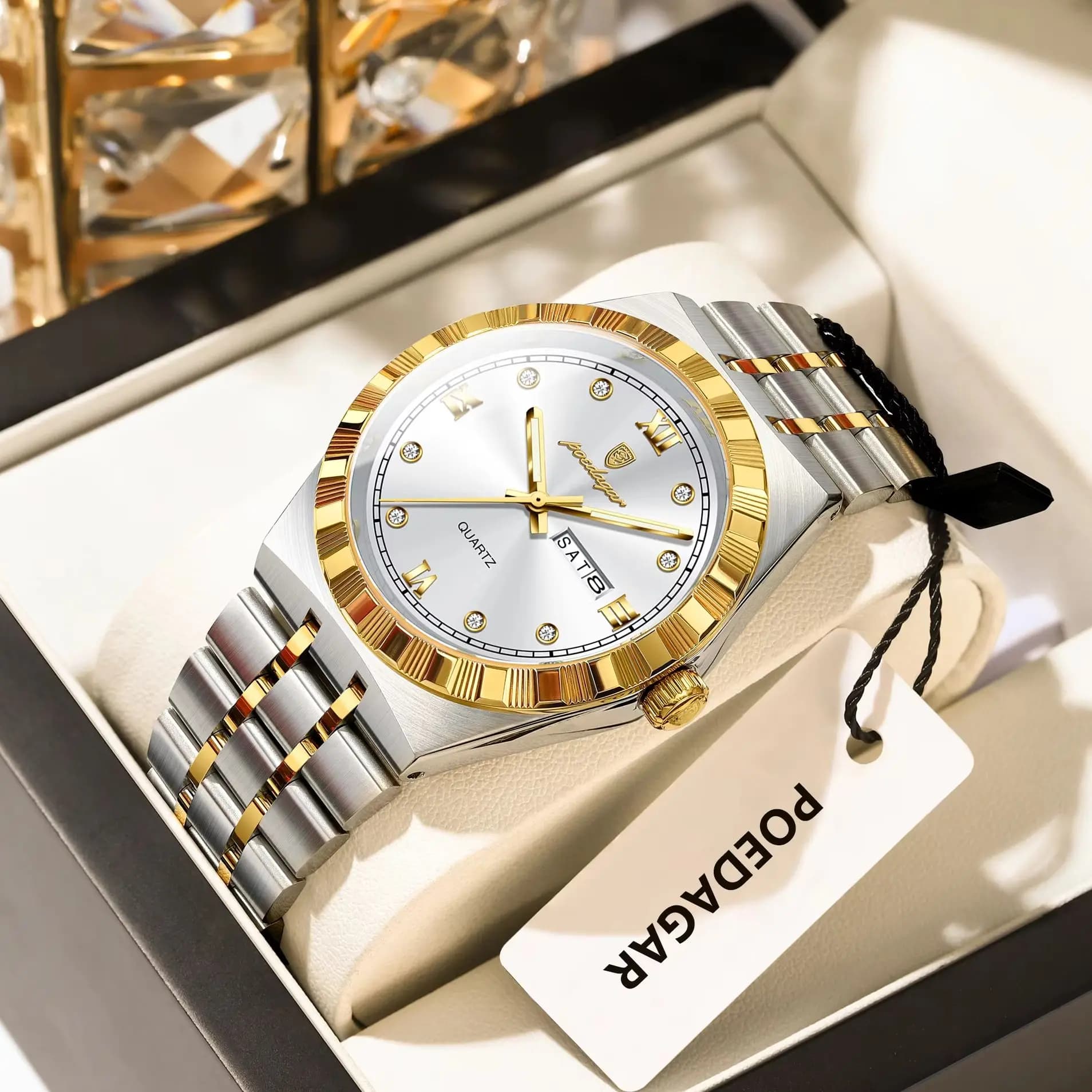 POEDAGAR Orologio da uomo di lusso originale con data settimanale Orologio da polso luminoso impermeabile per uomo Orologi da uomo al quarzo casual in acciaio inossidabile
