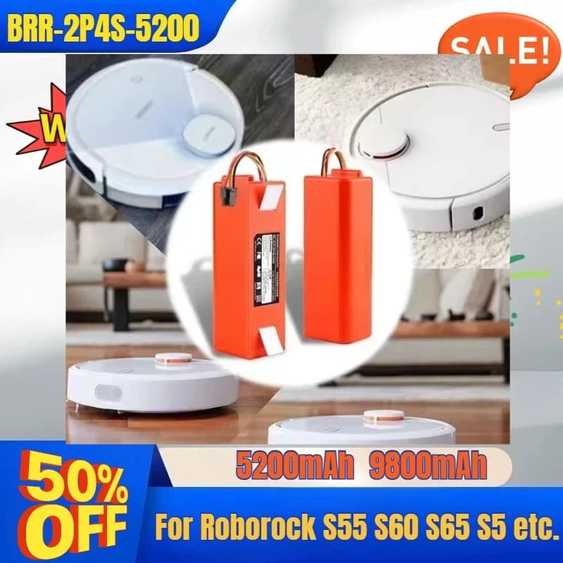 Batteria di Ricambio 14.4V BRR-2P4S-5200 per Aspirapolvere Robotico Xiaomi Roborock S60 S65 S50 S55 S51 S7 S6 S5 MAX