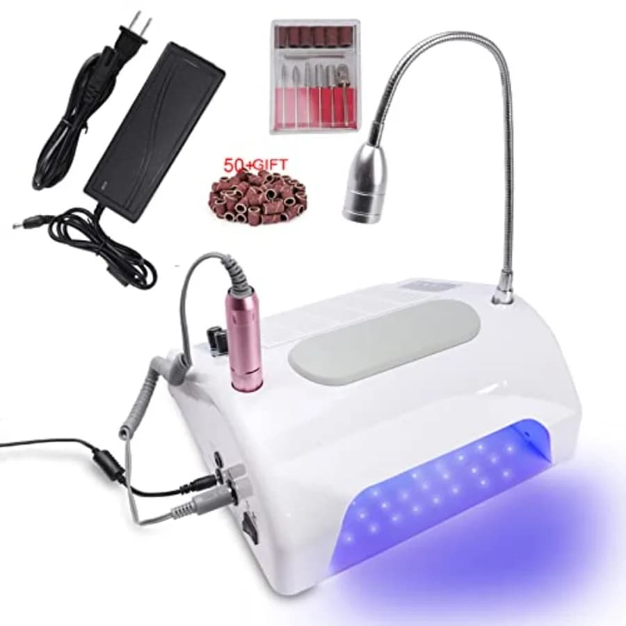 Aspiratore per Polvere di Unghie per Macchina per Nail Art Acrilica 40W con Punte da Trapano 30000 RPM e Bande Abrasive, Lampada UV LED 48W/96W 6W