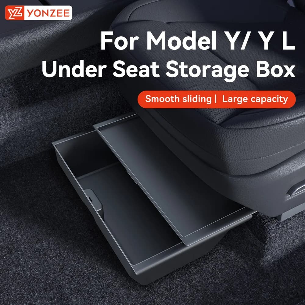 YZ Per Tesla Model Y Juniper 2026: Cassetto portaoggetti sottosedile in TPE, vassoio portaoggetti nascosto, organizer auto a estrazione, accessori