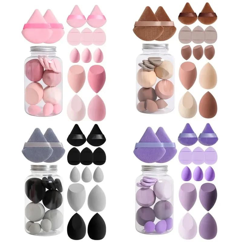 Set di 14 Spugne per Trucco con Contenitore, Spugnette Vellutate per Makeup, Puff per Fondotinta e Cosmetici