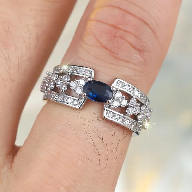 Anello da donna 2026 nuovo di lusso leggero con zaffiro e diamanti, gioielli e accessori con zirconi colorati ellittici a fascia aperta