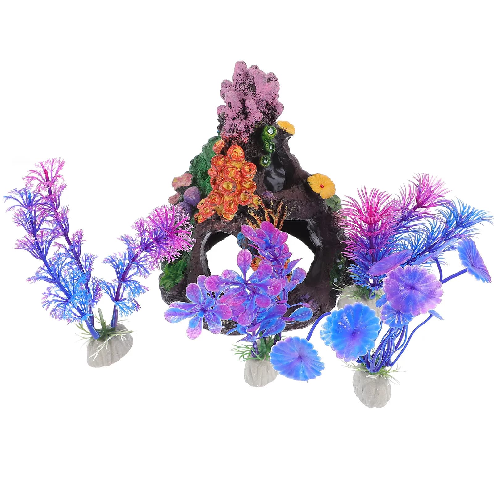 Set di 5 decorazioni per acquario con barriera corallina, piante artificiali realistiche in plastica per acquari domestici, accessori fai da te