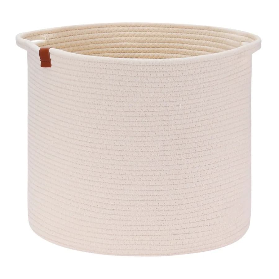 Cesto portaoggetti intrecciato per l'organizzazione domestica, beige, in fibra naturale, robusto ed elegante, perfetto per il soggiorno