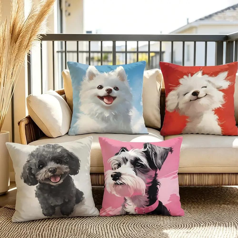 Fodera per cuscino Dog Fashion in lino estivo, federa in tessuto organico, stampa fronte-retro, per divano e decorazioni per la casa