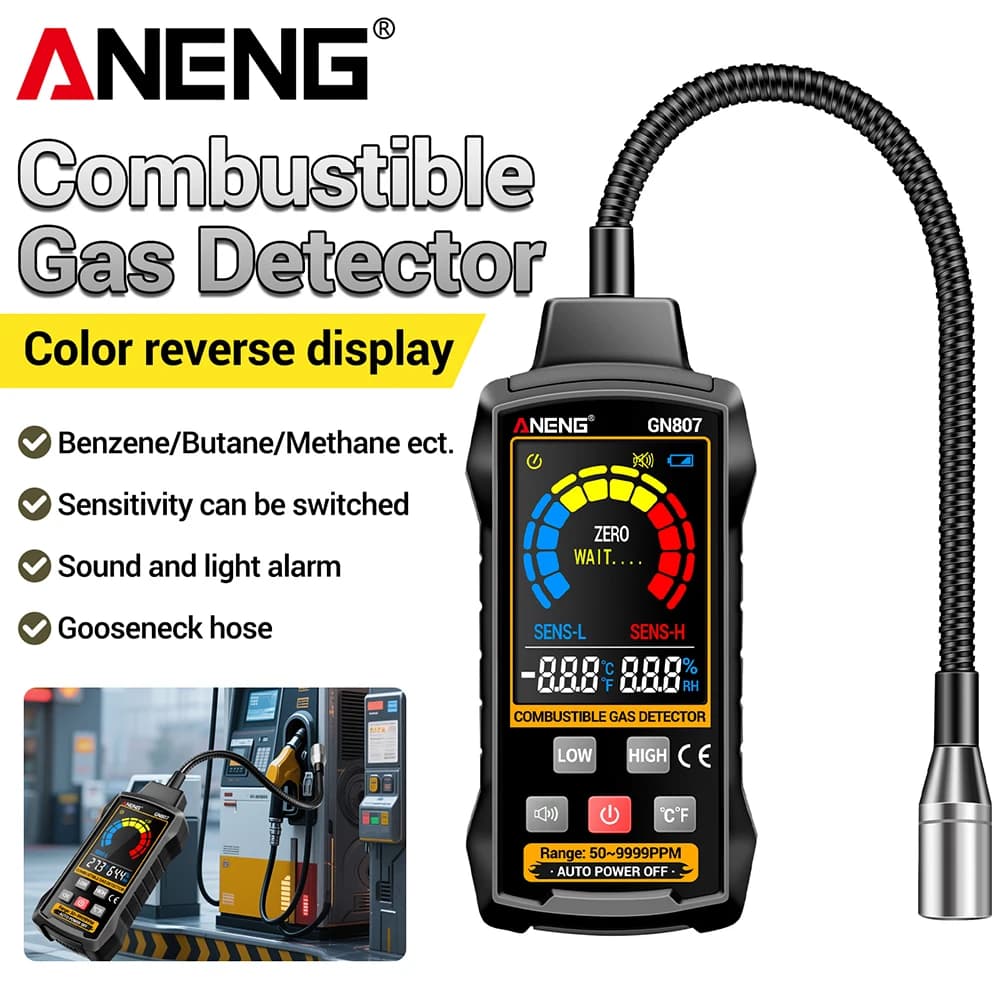Rilevatore di Gas Combustibile GN807, Allarme per Perdite di Gas Naturale e Gas di Carbone, Tester PPM LEL, Dispositivo di Rilevamento Fughe GPL con Allarme Acustico