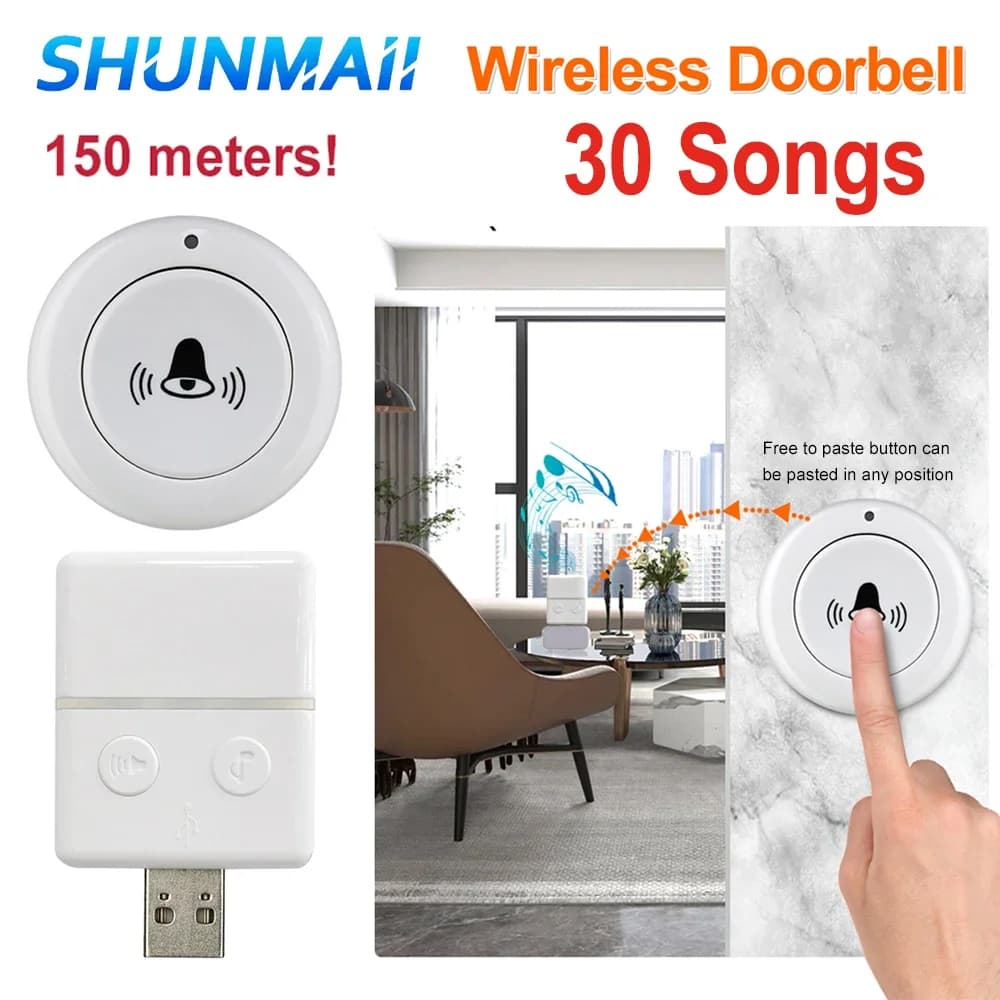 Smart Home 433MHz wireless doorbell USB 30 songs Home Welcome Chimes remote control ring with alarm at a key