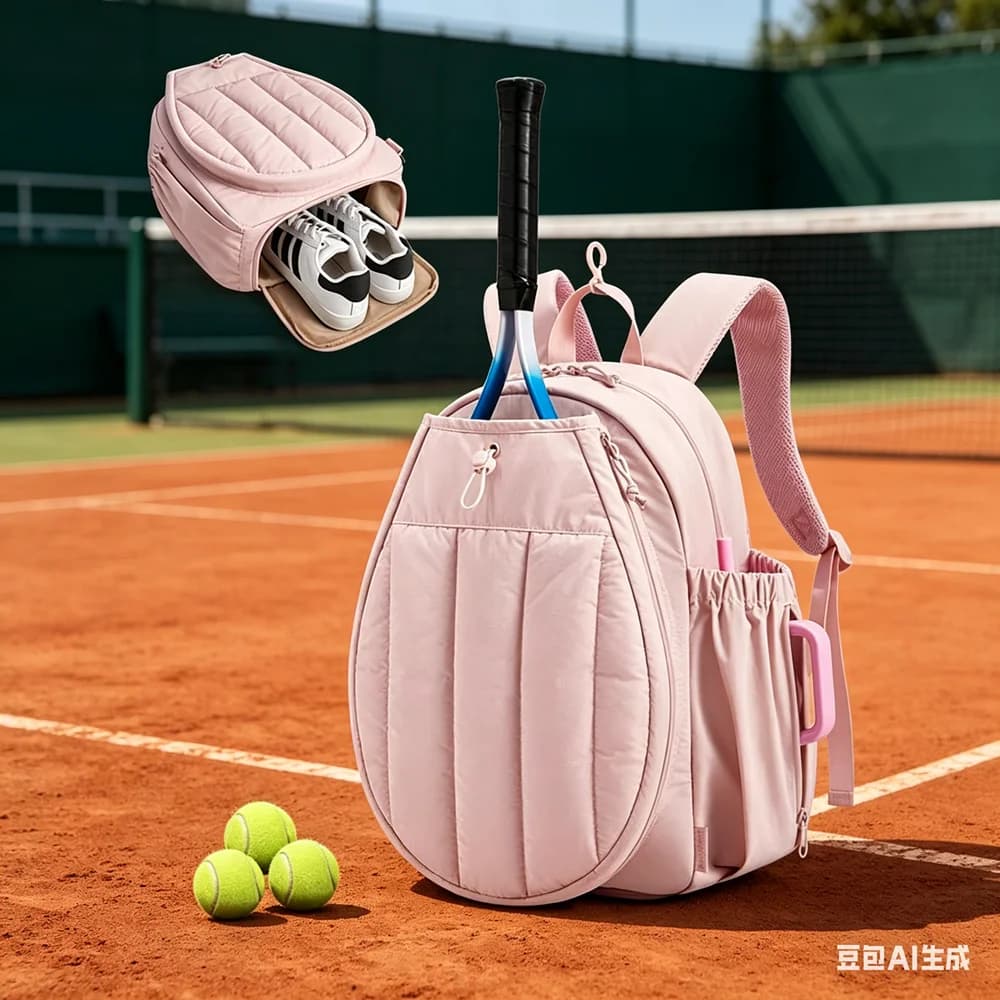 20L Pink Bag for 2 Tennis Rackets, Badminton Rack Laptop Backpack with Separate Shoe Separation for Shoe and Dry Repair