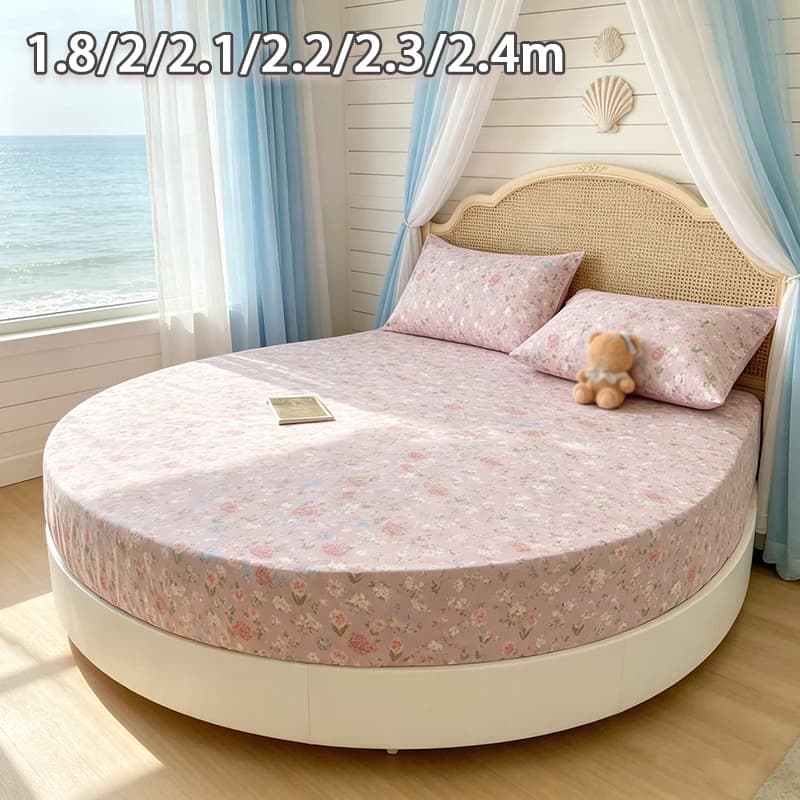 Print Round Bed Fitted Sheet Full Surround Elastic Stretch Skin Friendly Circular Mattress Cover for 1.8/2/2.1/2.2/2.3/2.4m Bed