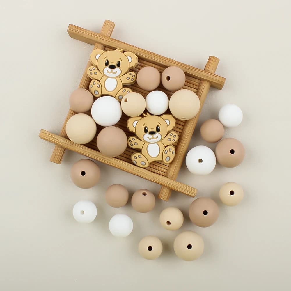 47 pezzi/set perline in silicone lenticchie rotonde perline a forma di orso cartone animato set accessori per collane set di giocattoli per clip ciuccio fai da te catena