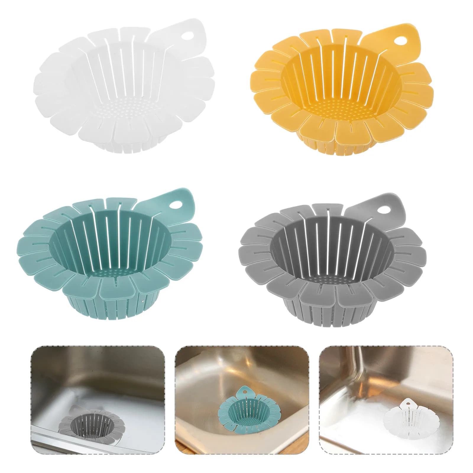 Set di 4 Filtri per Lavello, Cestello in Plastica Universale per Cucina, Raccoglitore di Capelli e Rifiuti, Filtro a Rete per Scarti Alimentari