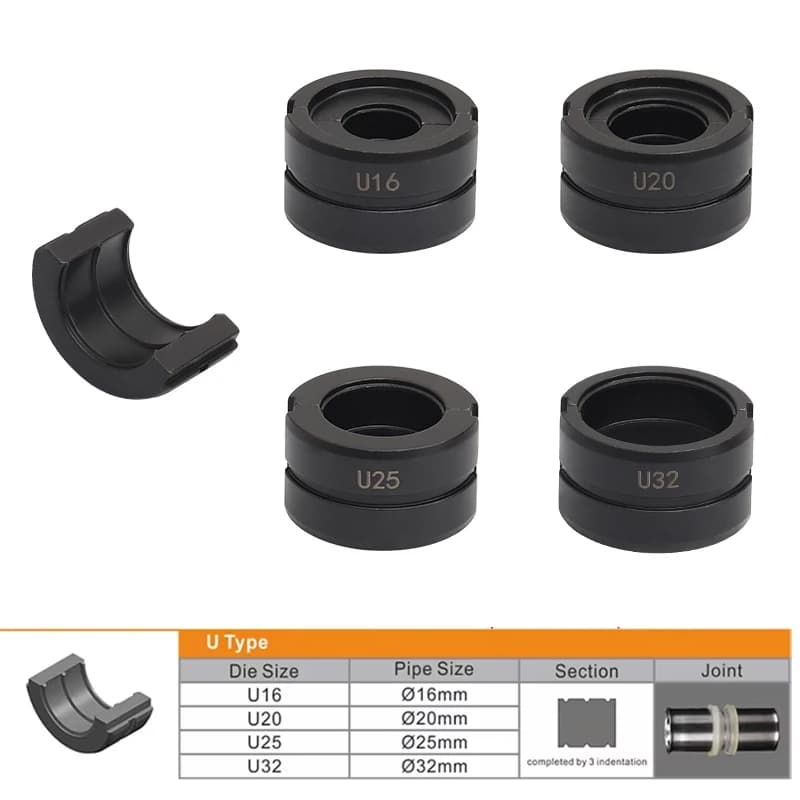 Die tipo U per strumento di crimpatura per tubi Pex 16, 20, 25, 32 mm Kit ganasce per fascette per tubi a pressione CW-1632 Kit ganasce a crimpare idrauliche