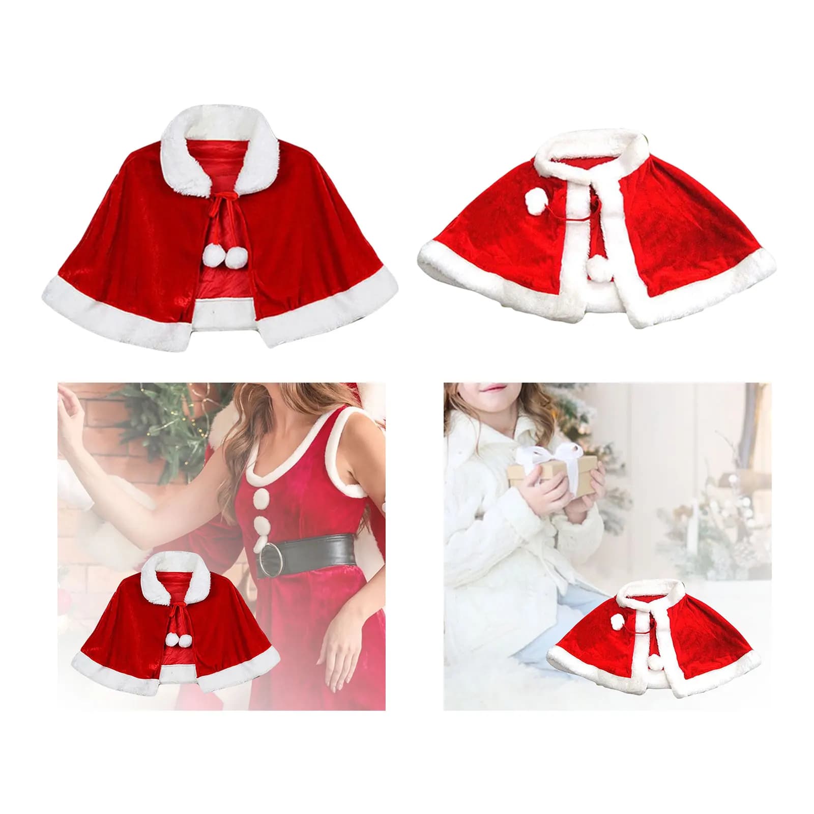 Red Velvet Cape Dress up Christmas Costume Cloak for Carnival Xmas Halloween Party Cloaks Cape Carnival Robe Child