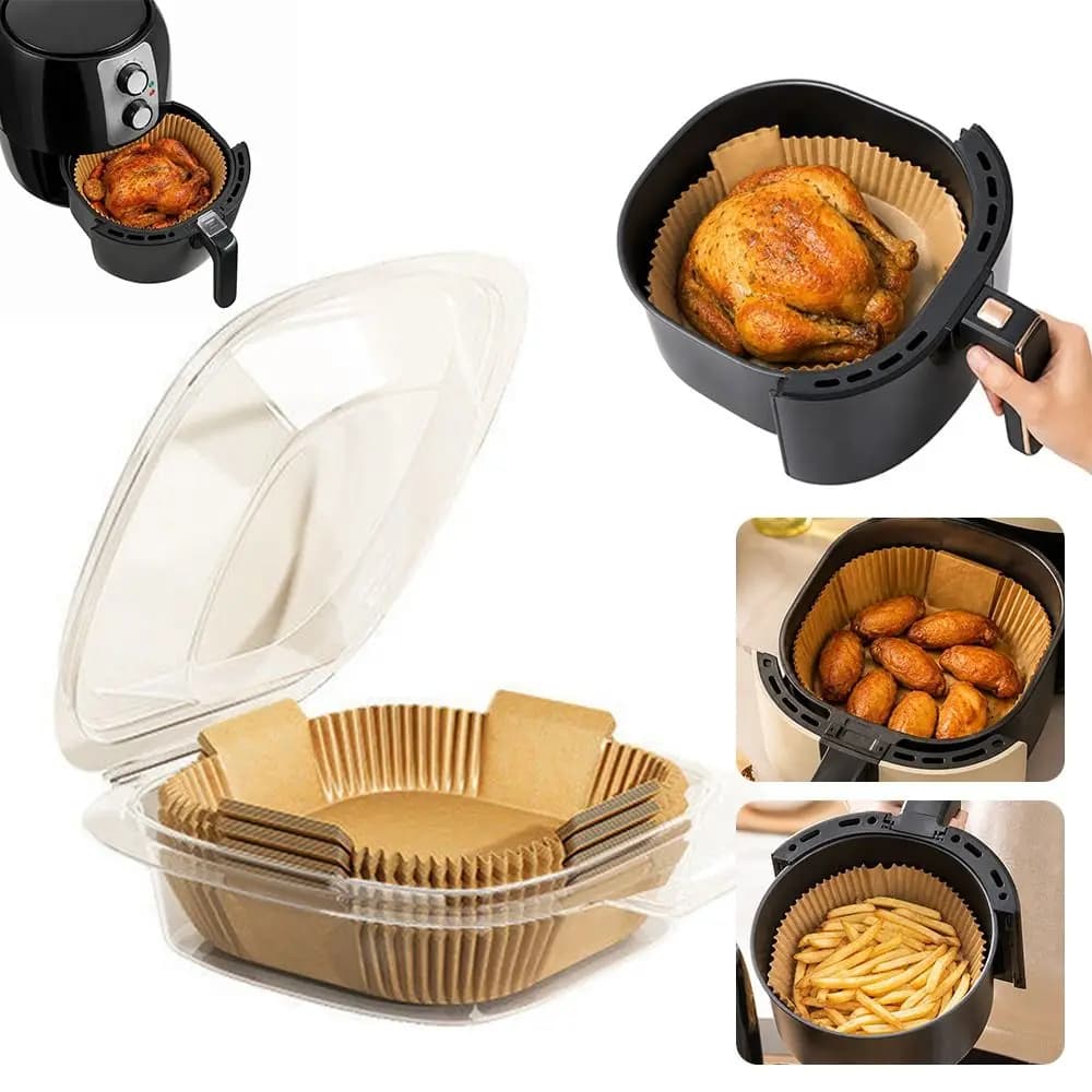 50Pcs Durable Non-stick Air Fryer Paper Liners Oil Proof With Handle Disposable Paper Liners Square Baking Paper Tray
