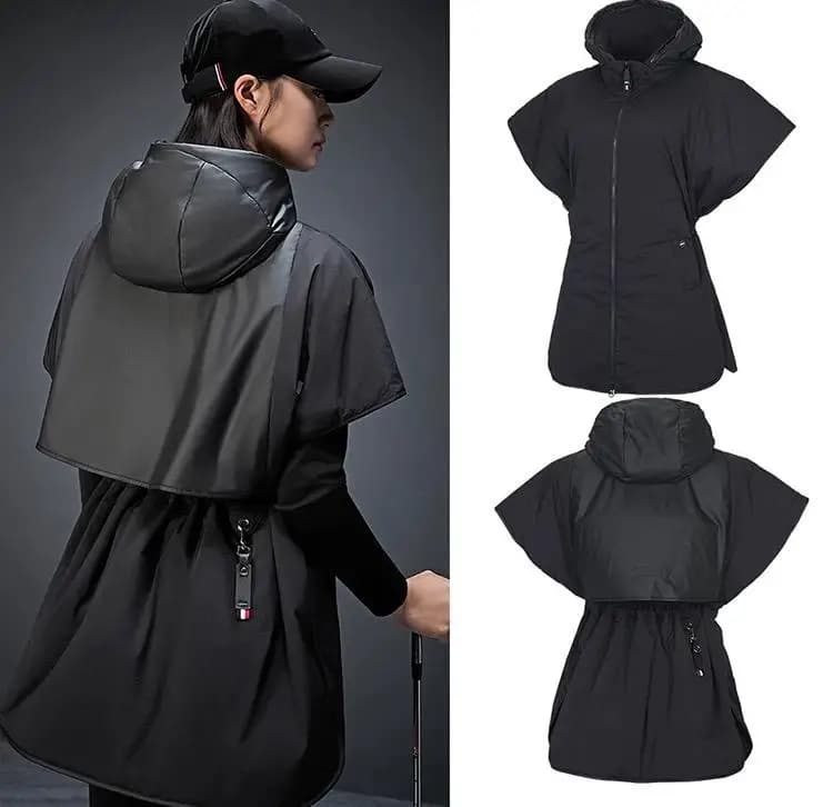 2026 Outdoor Women Golf Mid‑Long Hooded Spliced Down Vest Waist Cinch Warm Sleeveless Winter Golf Outer Coat
