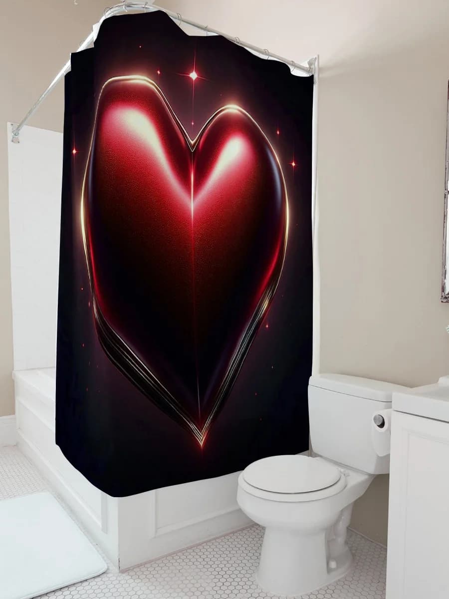 Tenda da doccia impermeabile con cuore rosso scintillante