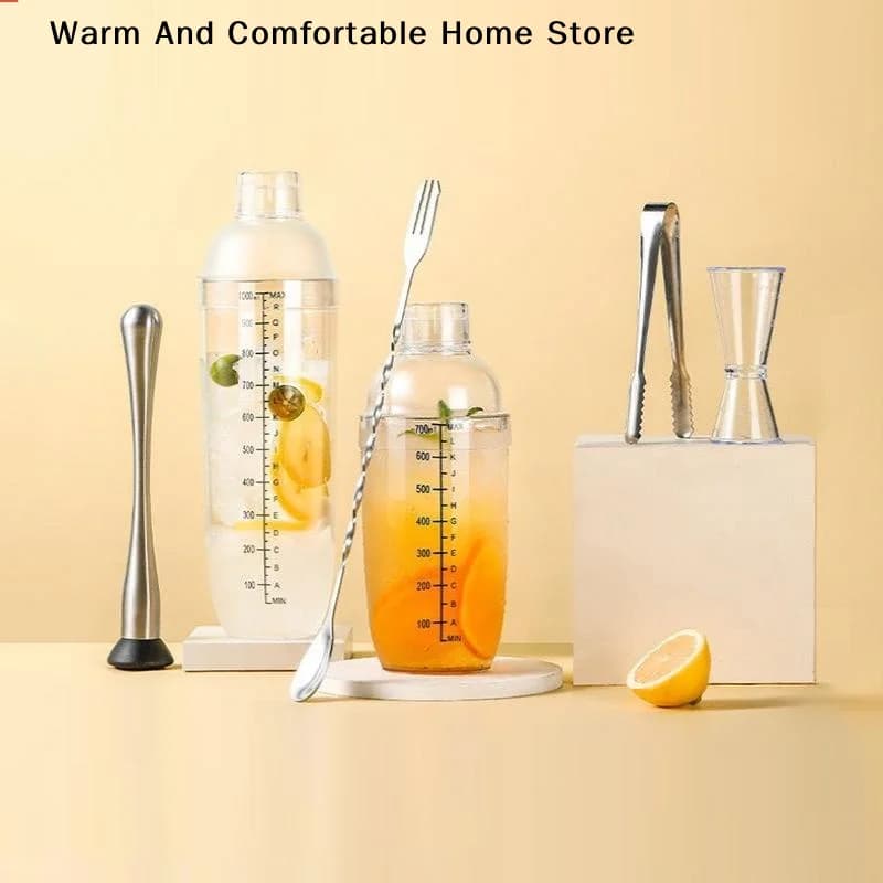 Set Shaker per Cocktail Trasparente da 500/700/1000ML con Jigger Dosatore, Strumenti per Miscelare Bevande per Feste e Bar