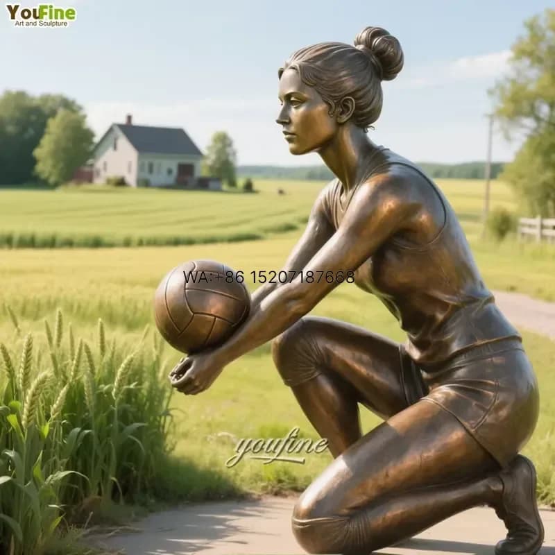 Wmwmnu for YOUFINE Life Size Outdoor Spiking Sculpture Arena Decor Bronze Volleyball Player Statue