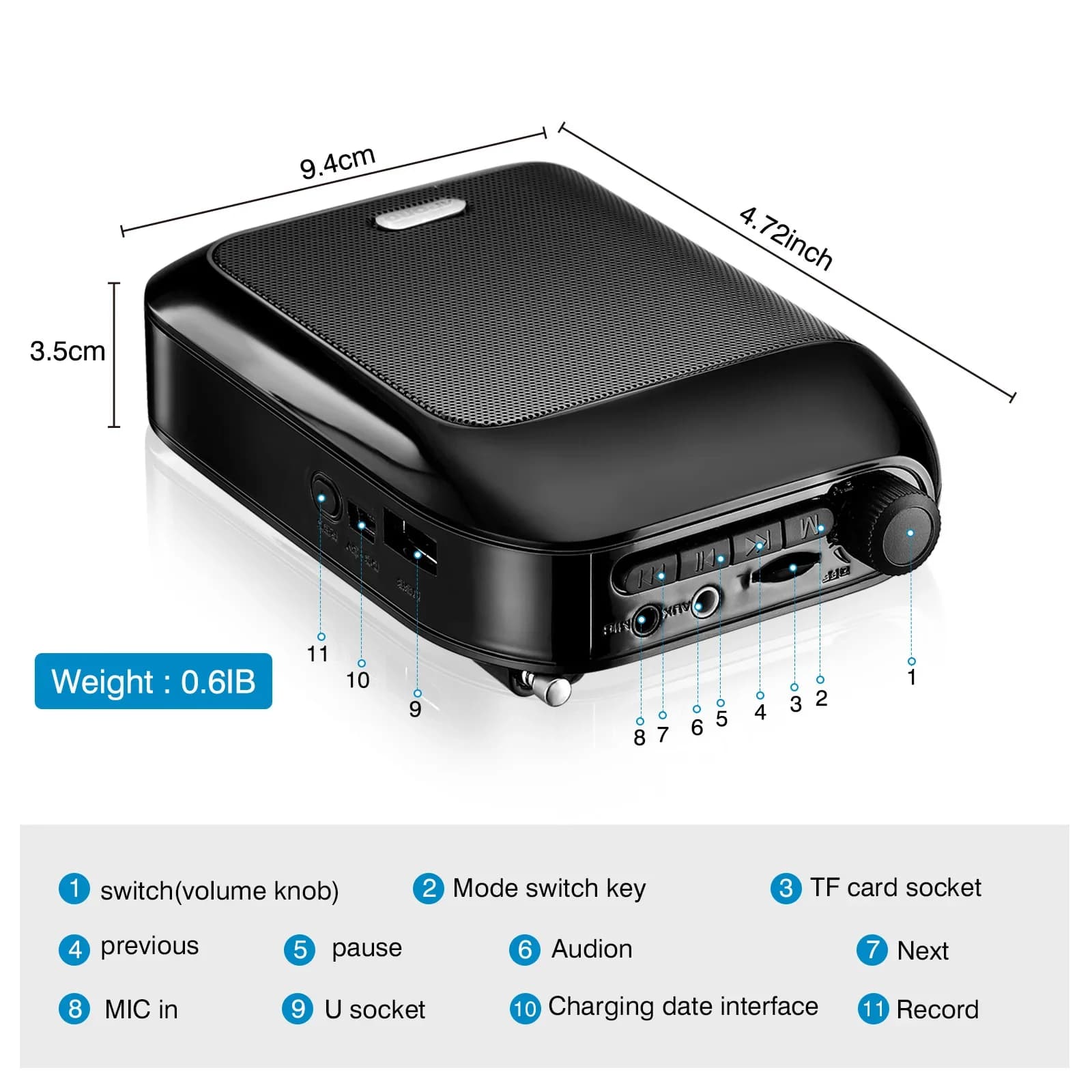 New T9 Bluetooth UHF Wireless Voice Amplifier Portable For Teaching Lecture Tour Guide Promotion U Disk Megaphone Mic Speaker