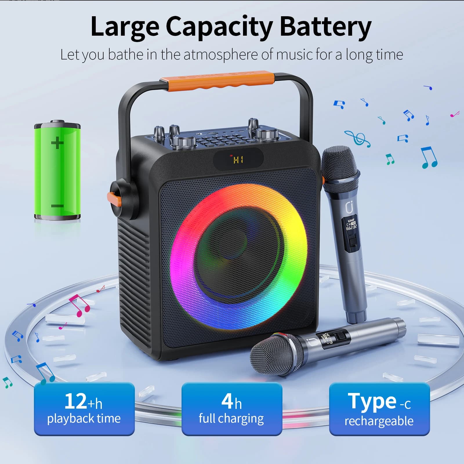 Macchina per karaoke T19-T con 2 microfoni, altoparlante Bluetooth portatile con luce RGB, sistema karaoke per feste in casa karaoke